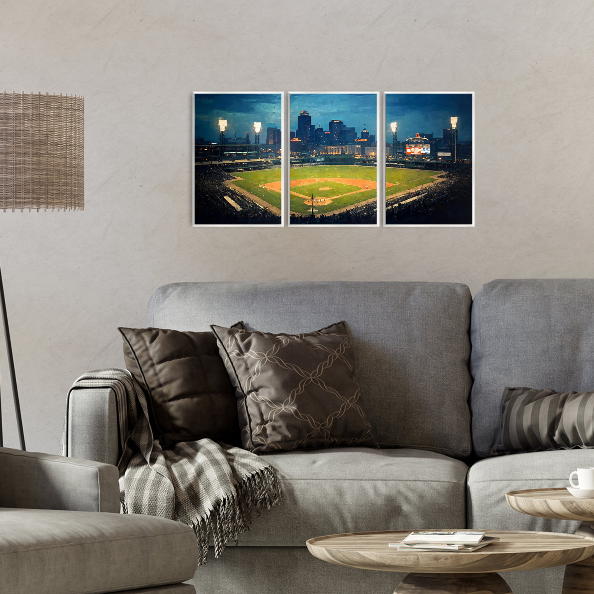 Stupell Industries Baseball Stadium Night View 3 Piece Wall Plaque Art Set, design by Arlington Prints