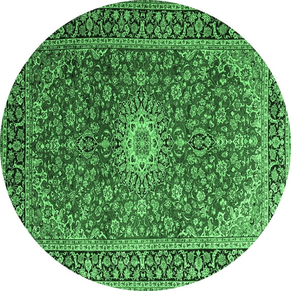 Ahgly Company Indoor Round Medallion Emerald Green Traditional Area Rugs, 7' Round