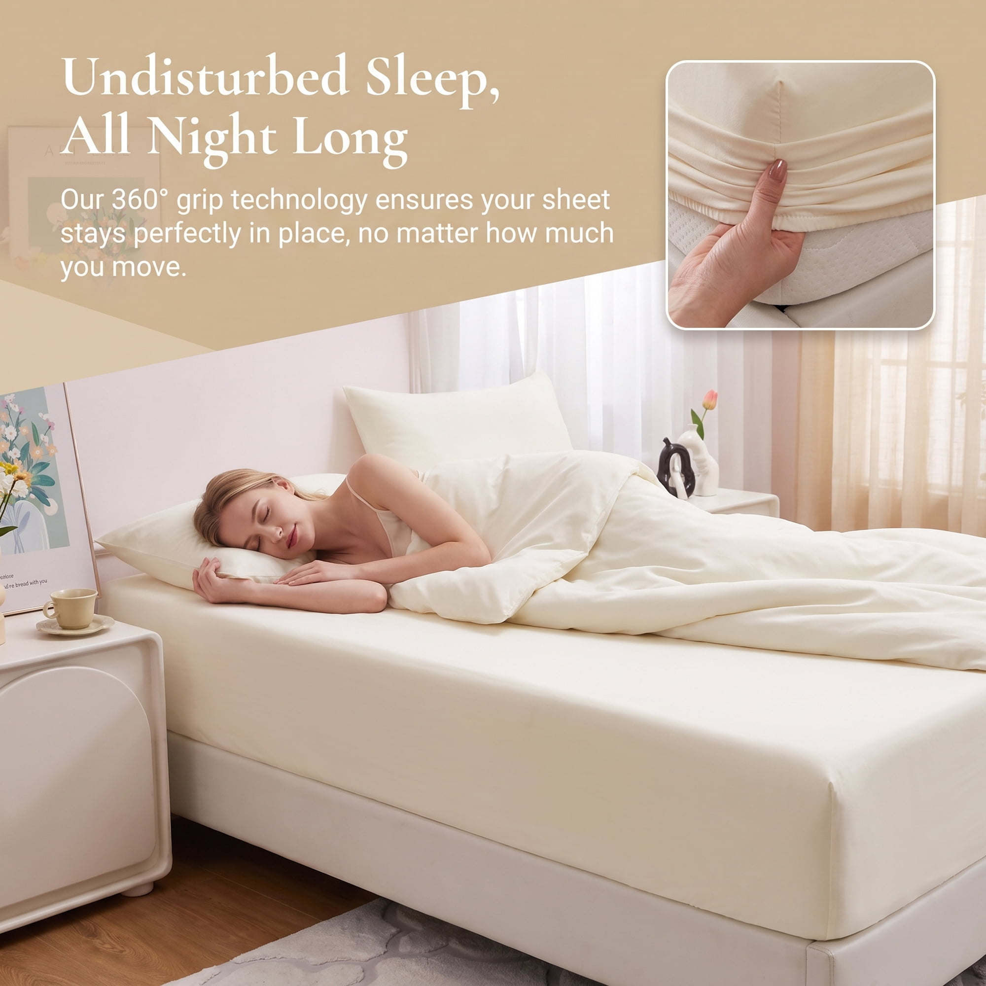 Unique Bargains Fitted Polyester Bed Sheets Comfortable Bedding Creamy White 39"x74.8"