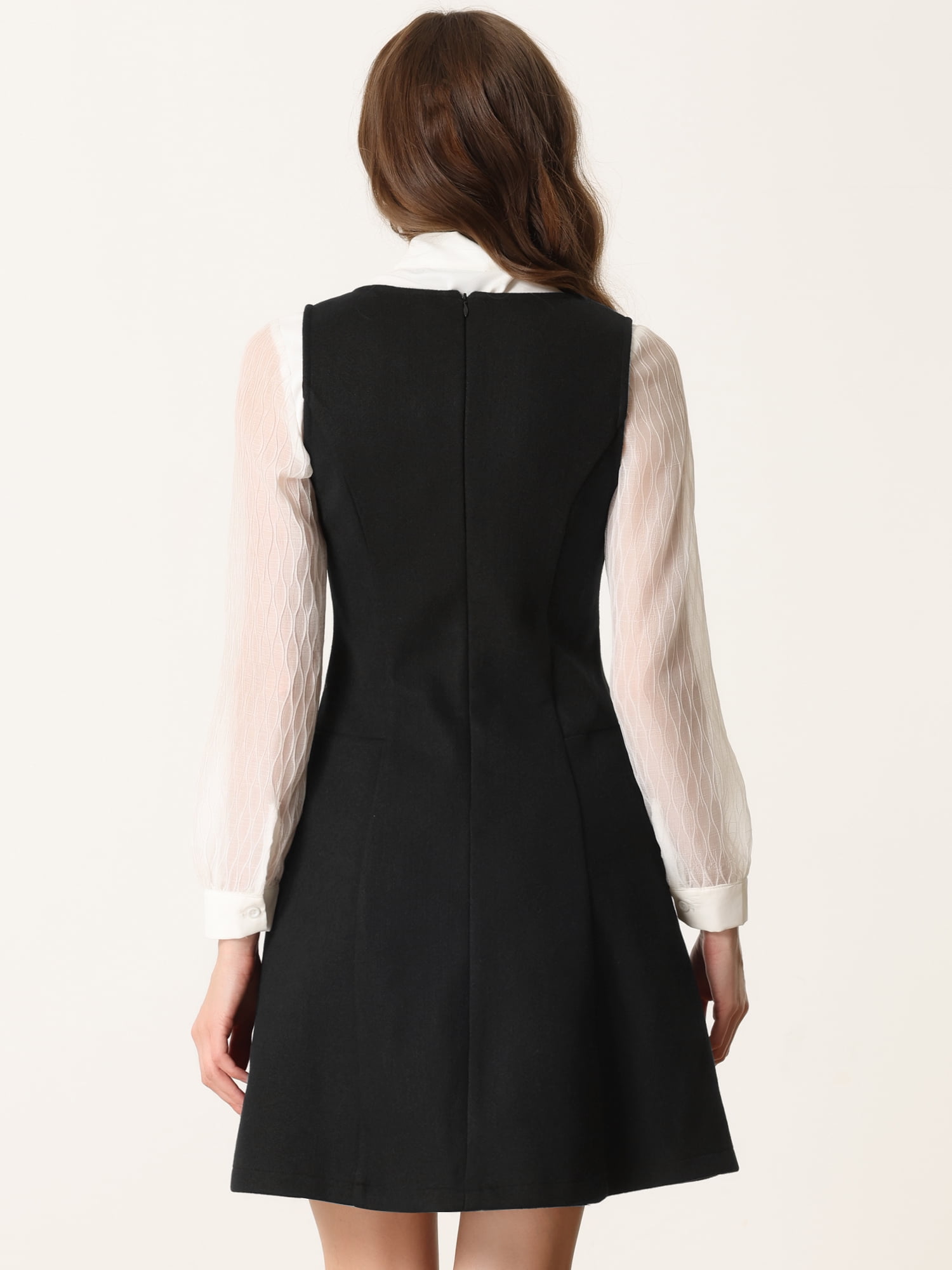 DARING DIVA Pinafore A-Line Double Breasted Overalls Suspenders M Black