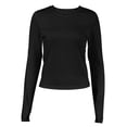 thumbnail image 2 of Gibobby Playera Termica Para Mujer Camiseta de manga larga para mujer, cuello redondo, ajustada, sexy, básica（Negro， L), 2 of 5