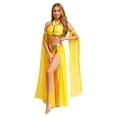 thumbnail image 4 of Zaldita Womens Belly Dance Dress Set Halter Crop Top Chiffon Skirt with Removable Sleeves Carnival Outfit Yellow S, 4 of 7