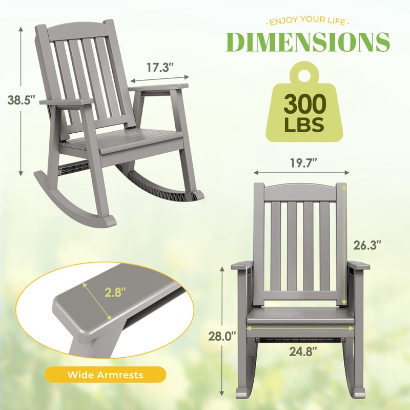 Vineego Oversized Outdoor Rocking Chair Set of 2, Heavy Duty Patio Rocker, All-Weather Resistant Front Porch Lawn Chairs for Outside, Light Brown