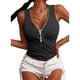 thumbnail image 1 of Camiseta sin mangas de punto acanalado con cuello en V para mujer, camiseta informal con cremallera frontal, camiseta sin mangas, Top ajustado de verano, 1 of 5