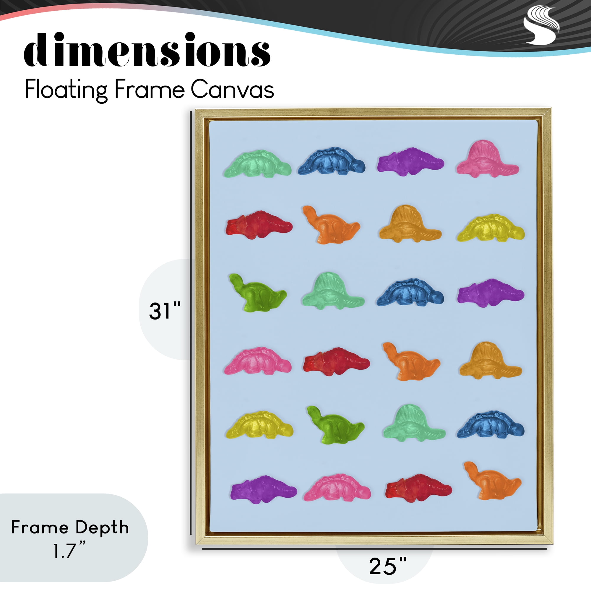 Stupell Industries Colorful Dinosaur Gummies Gold Framed Floater Canvas Wall Art, design by LISH Creative