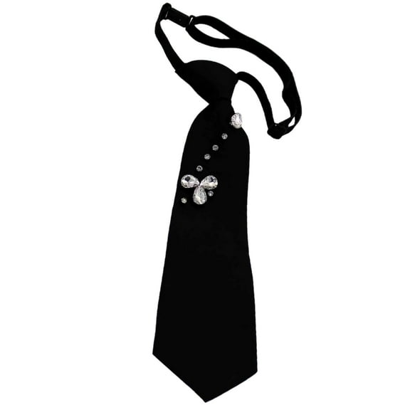Yokua Women Pre Tied Necktie with Rhinestones Studded Student Uniform Black Neck Tie