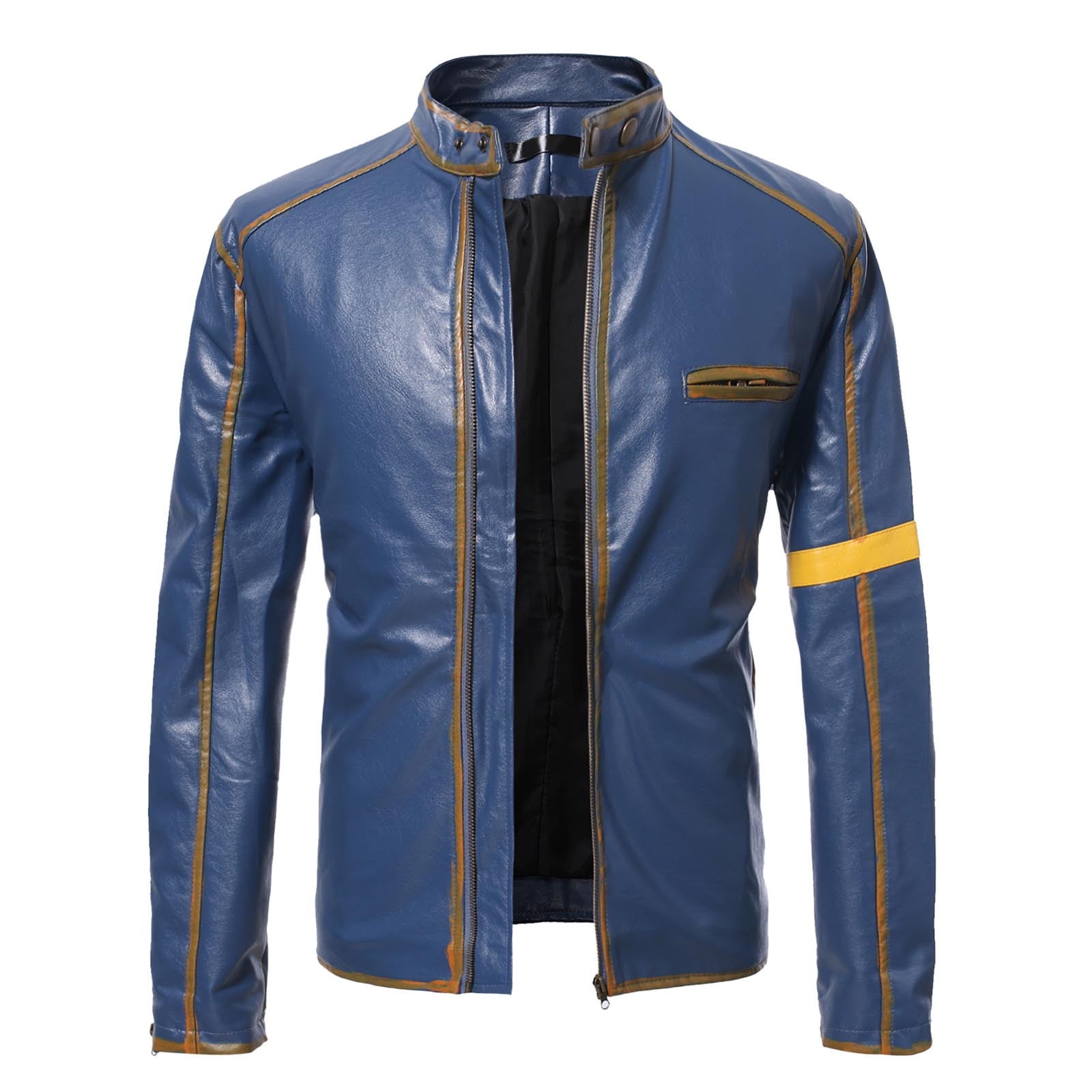 Dark Blue Jackets For Men Men'S Fashion Make Old Splice Leather Jacket Stand Collar Zipper Pocket Coat - Walmart.com Dark Blue Jackets For Men Men'S Fashion Make Old Splice Leather Jacket Stand Collar Zipper Pocket Coat - Walmart.com