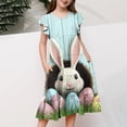 thumbnail image 5 of AUNVITO Girls Easter Dress Flutter Sleeve Short Sleeve Round Neck with Easter Print Waist Pocket Tiered Casual Summer, 5 of 5