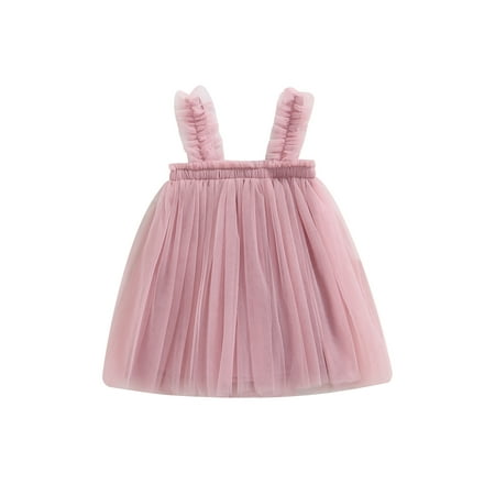 

wybzd Toddler Baby Girl Tulle Tutu Dress Strappy Princess Dresses Sundress Dark pink 4-5 Years