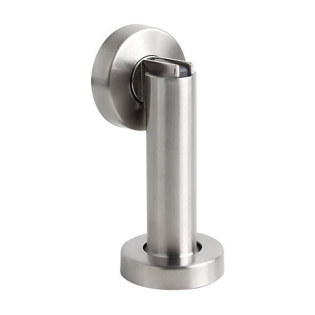 Tope de puerta magnético elegante, tope de puerta de pared redondo moderno con imán potente para superficies de madera y hormigón, fácil instalación con herrajes de montaje, aspecto de acero