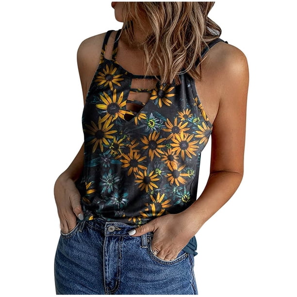 Blusa informal sin mangas con estampado calado de verano para mujer a la moda Fridja qr3666