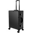 thumbnail image 2 of 24'' Rolling Makeup Train Case Aluminum Trolley Cosmetic Organizer Studio Vanity Station for Travel Make up Artist Studio Free Standing Box with Speaker Stand Mirror Black, 2 of 7
