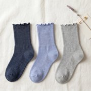Tipi Toe Womens Elegant Ruffle Trim Crew Socks 3-Pack