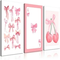 LAMIRO 3Pcs Pink Bows Canvas Wall Art Watercolor Bows Wall Decor Pictures Room Decor Aesthetic Posters Prints for College Apartment Bedroom Decoration 12x16in