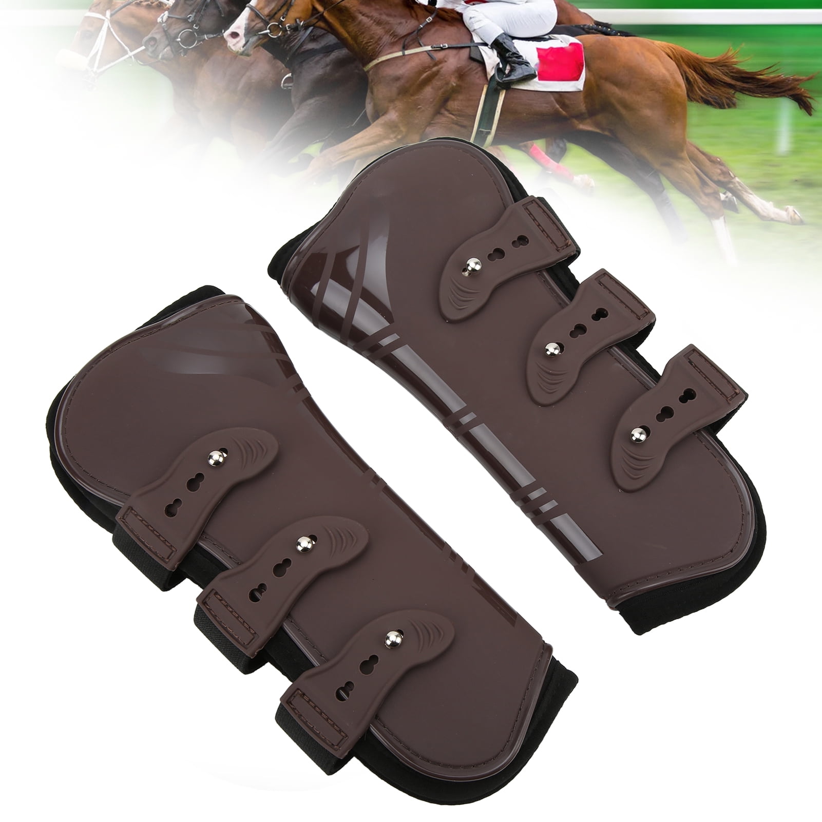 YAHHU 2Pcs PU Neoprene Horse Front Leg Guard Boots, Protective Equestrian Riding Jumping Tendon Support Boots with Hook & Loop Fastener, Brown, Size XL (10.24 inches / 26 cm)