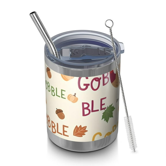 12oz Tumblers Happy Thanksgiving Turkey Fall Leaves Vacuum Insulated Stainless Steel Travel Tumbler Cups Mug with Lid and Straw for Beer,Coffee,Beverages with Cleaning Brush for Cold & Hot Drinks