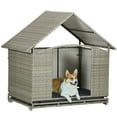 thumbnail image 2 of PawHut Wicker Dog House w/ Shade Canopy Soft Cushion for Small Medium Dogs, 2 of 9