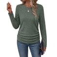 thumbnail image 4 of Ronuti Long Sleeve Shirts for Women Side Ruched Ribbed Knit Crewneck Fall Tops, 4 of 10