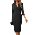 thumbnail image 1 of Vestido elegante de cóctel retro ajustado con escote en V y mangas 3/4 para mujer, vestido de tubo de negocios a media pierna B760, 1 of 8