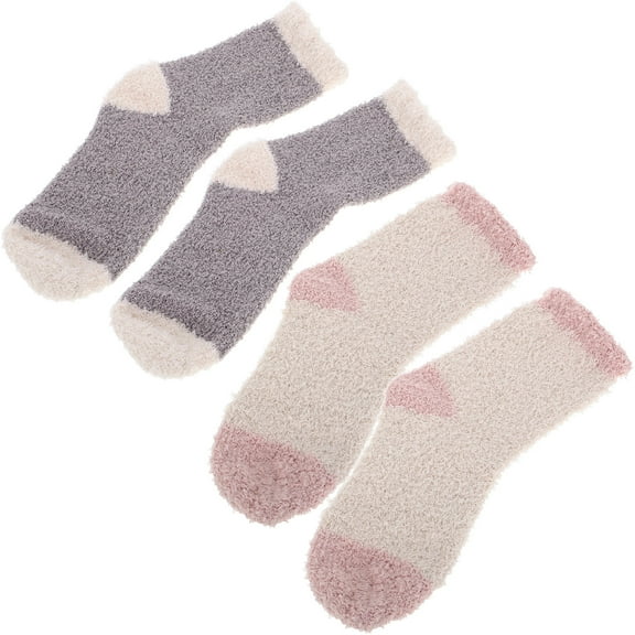 ROSENICE 2 Pairs Socks Fuzzy Women Polyester Gray Warm Mid Calf Fit Casual Winter Wear