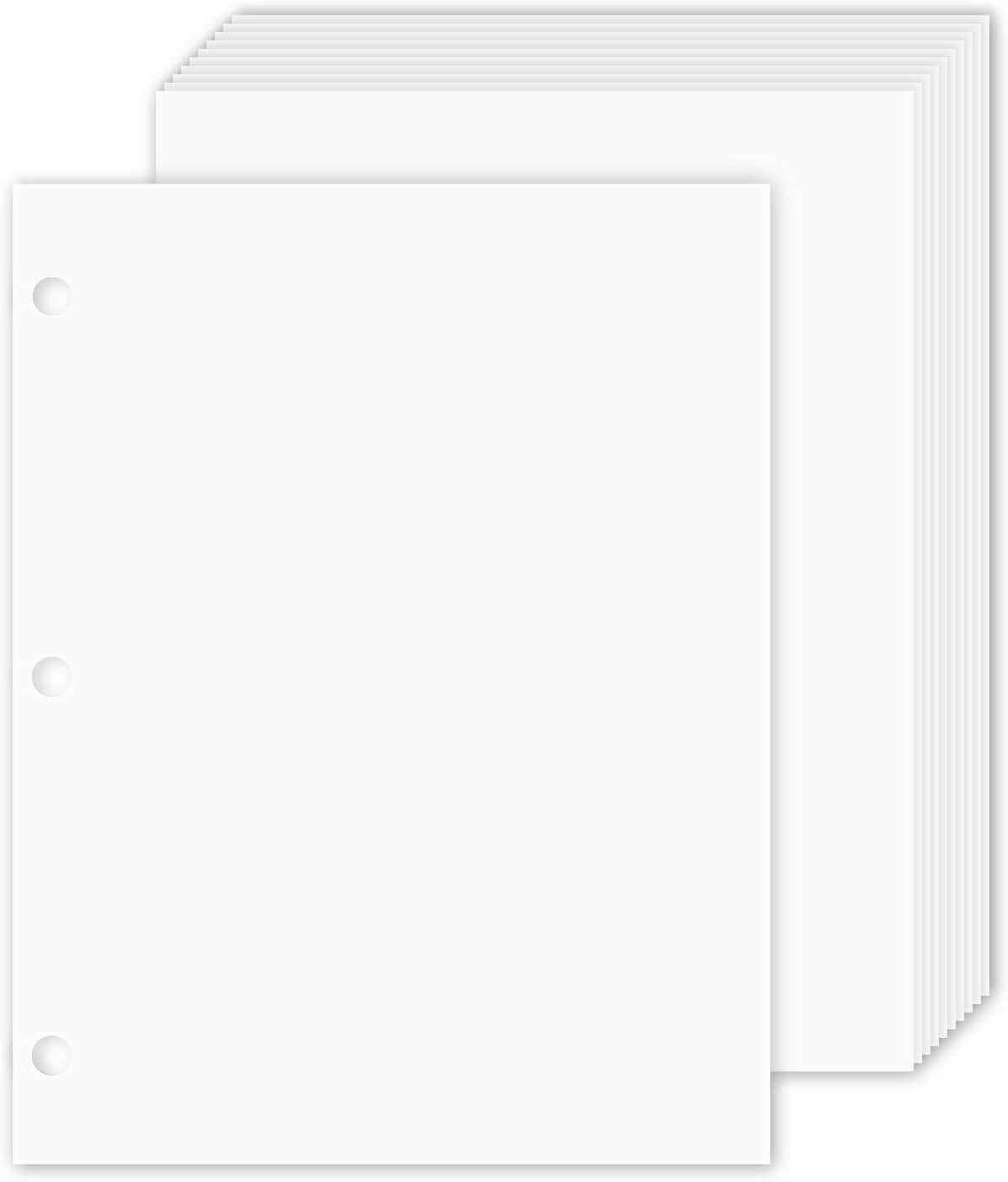 3 Hole Punched White Cardstock Durable and Thick 80lb (216gsm) Card Stock 8.5 x 11 Inches