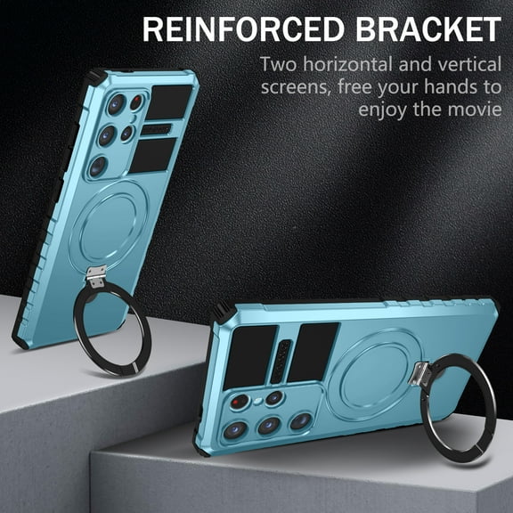 Dteck Magnetic Case for Samsung Galaxy S24 Ultra,Shockproof Silicone PC Case Compatible with Mag Safe Ring Holder Kickstand Cover for Samsung Galaxy S24 Ultra, Lightblue