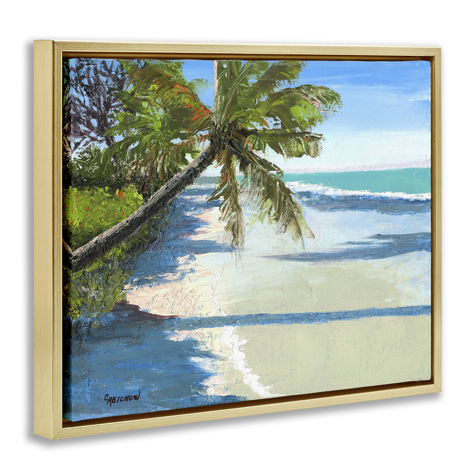 Stupell Industries Beach Shadows Landscape Landscape & Nature Painting Gold Floater Framed Canvas Art Print Wall Art, 21 x 17