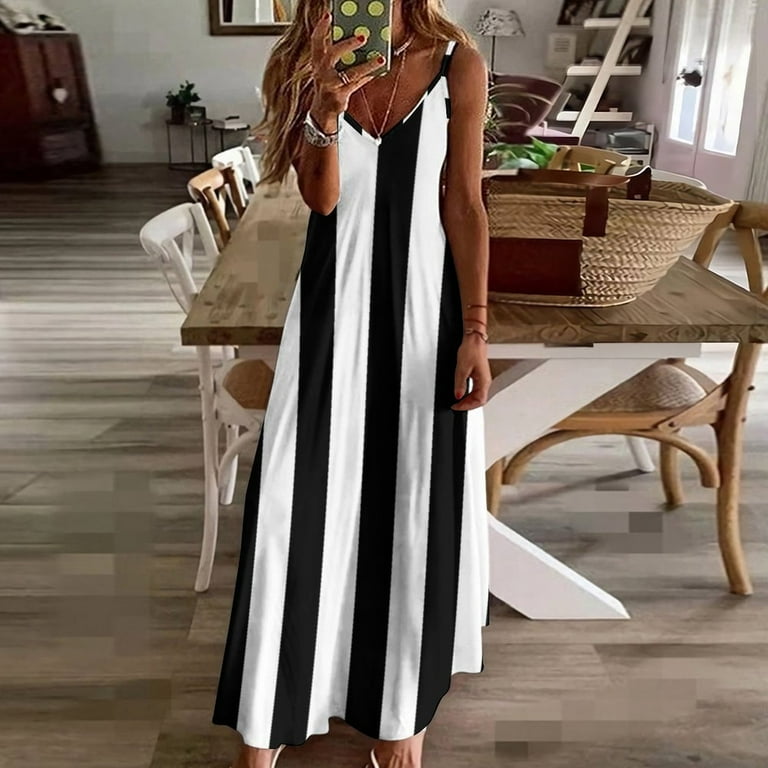 Medium Black And White Stripes Vertical Direction Sleeveless Suspender Dress Summer Fashion Casual Long Dress - Walmart.com Medium Black And White Stripes Vertical Direction Sleeveless Suspender Dress Summer Fashion Casual Long Dress - Walmart.com