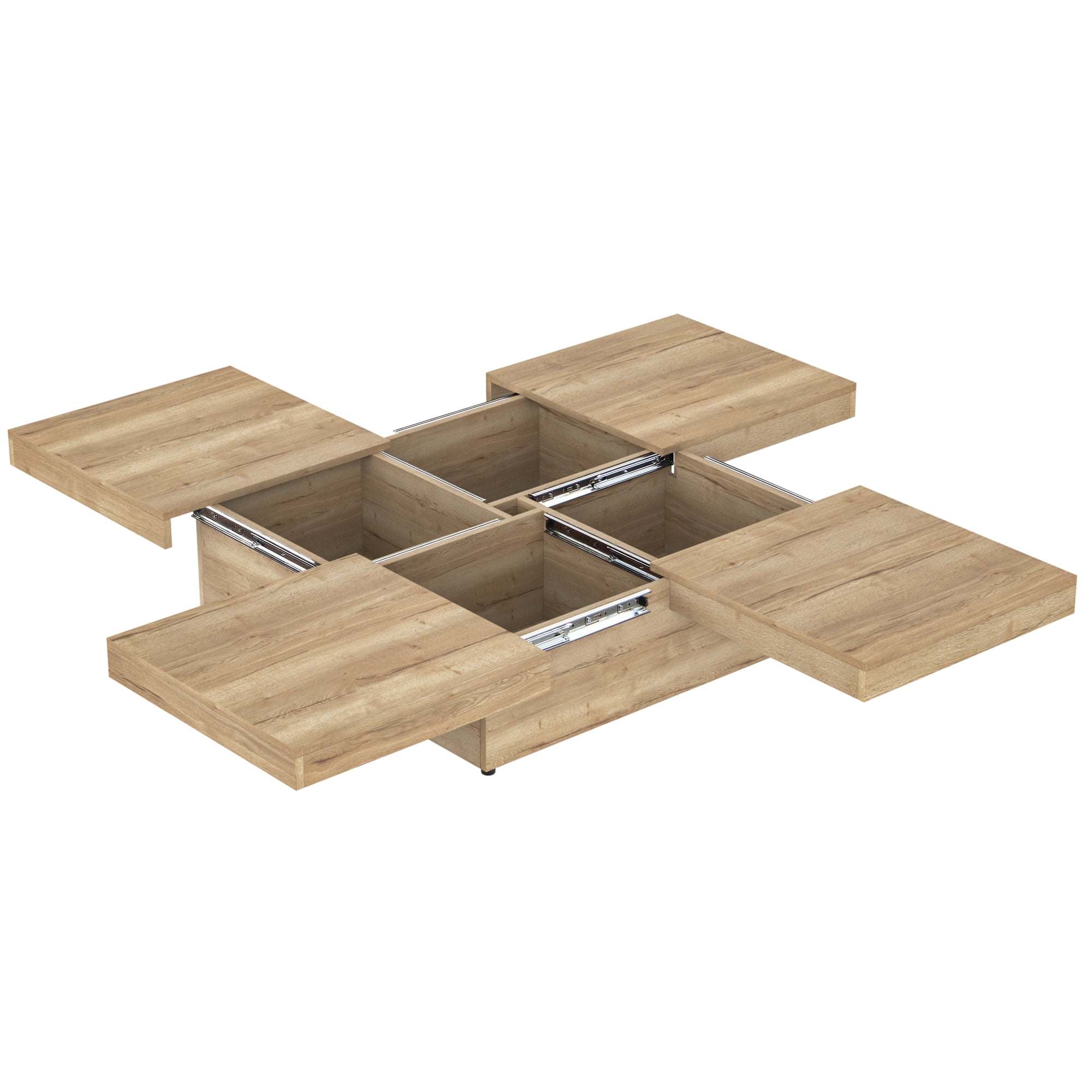 Euroco Square Veneer Coffee Table Sliding Top with Storage in Natural Wood Grain 39.4''