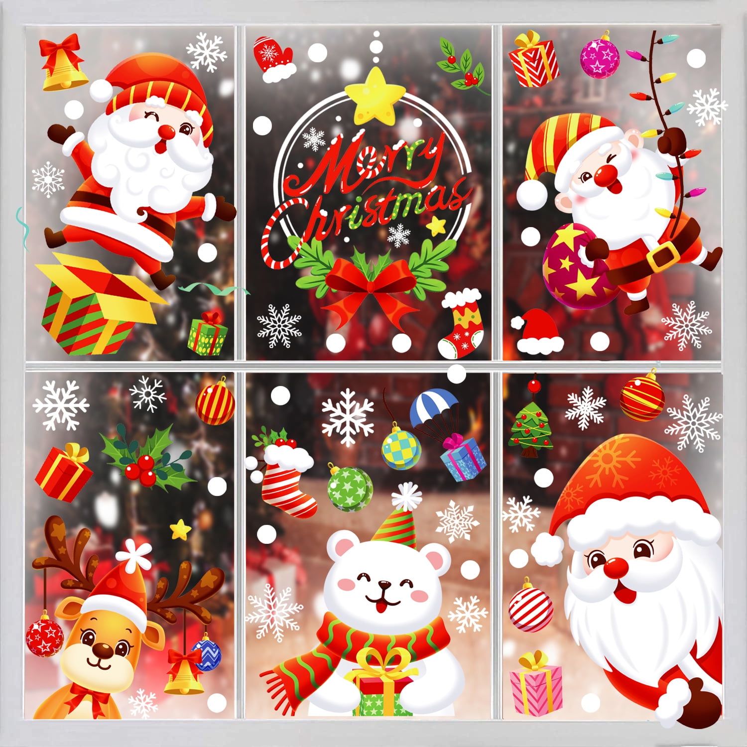 9 Pegatinas Navideñas Para Ventanas - Motivos Casas Y Copos De Nieve, PVC, Reutilizables, Para Interior Y Exterior