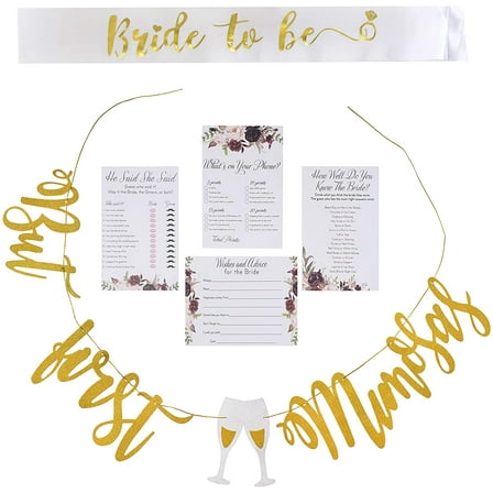 Floral Bridal Shower Games pack with But First Mimosas Banner and Bride To Be Sash | 4 Games including Wedding Advice Cards What's On Your Phone, He Said She Said, How Well Do You Know The Bride