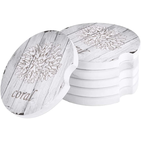 FMSHPON Theme Coral Retro Wood Grain Set of 4 Car Coaster for Drinks, Absorbent Ceramic Stone Coasters Cup Mat with Cork Base for Home Kitchen Room Coffee Table Bar Decor