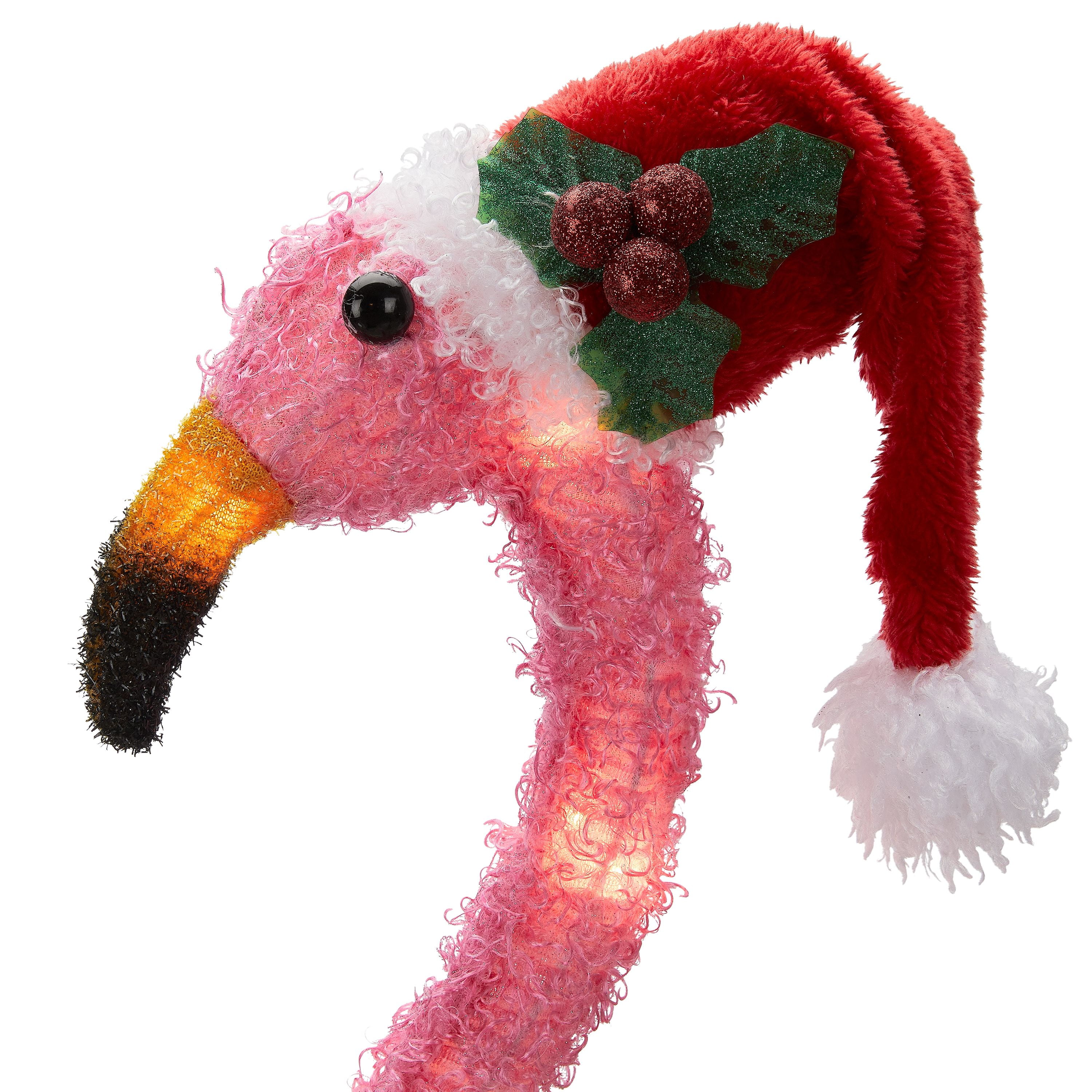 Holiday Time Light-up Fluffy Christmas Flamingo Home Outdoor Yard Decor 35 in 