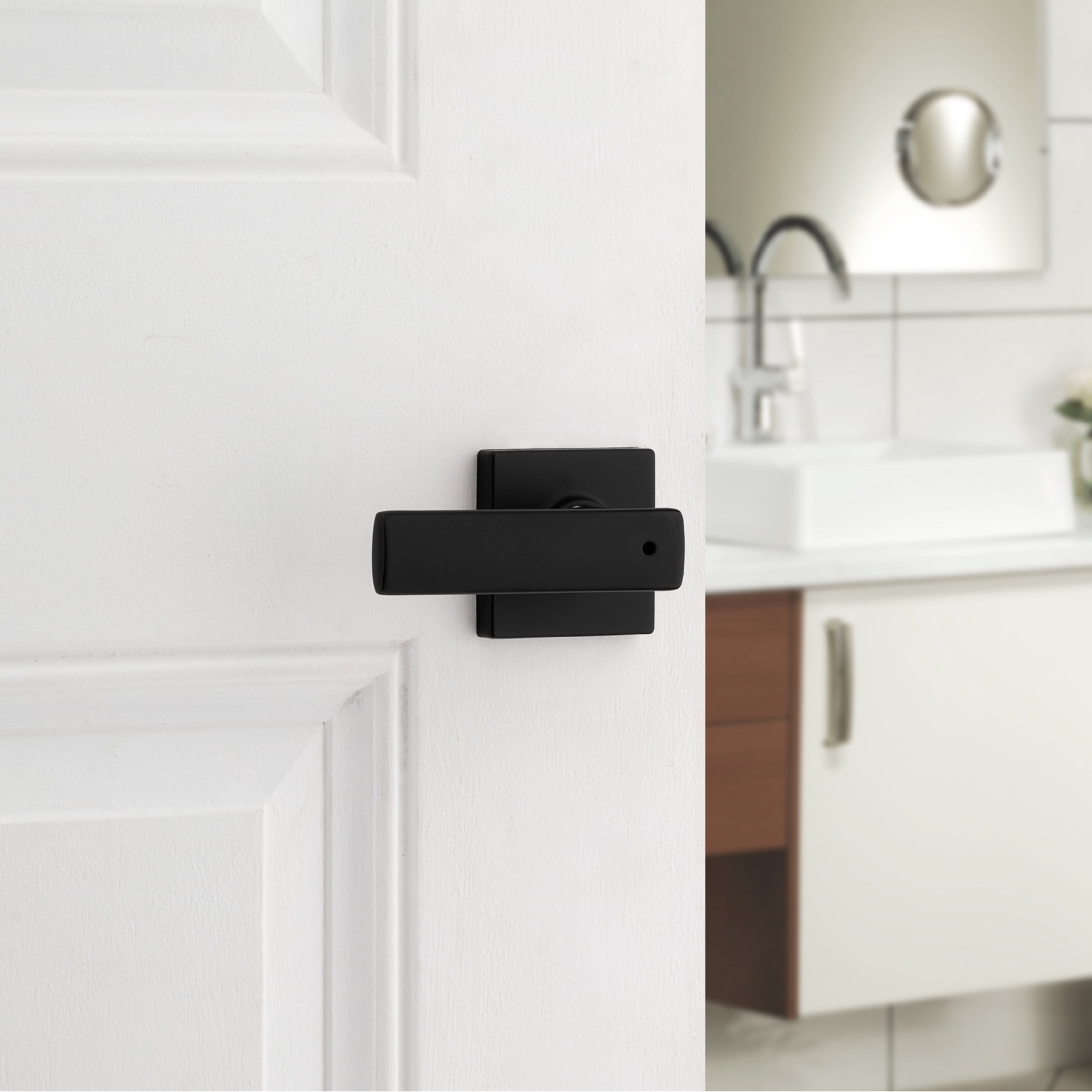 Kwikset Breton Square Privacy Lever Doorknob Matte Black