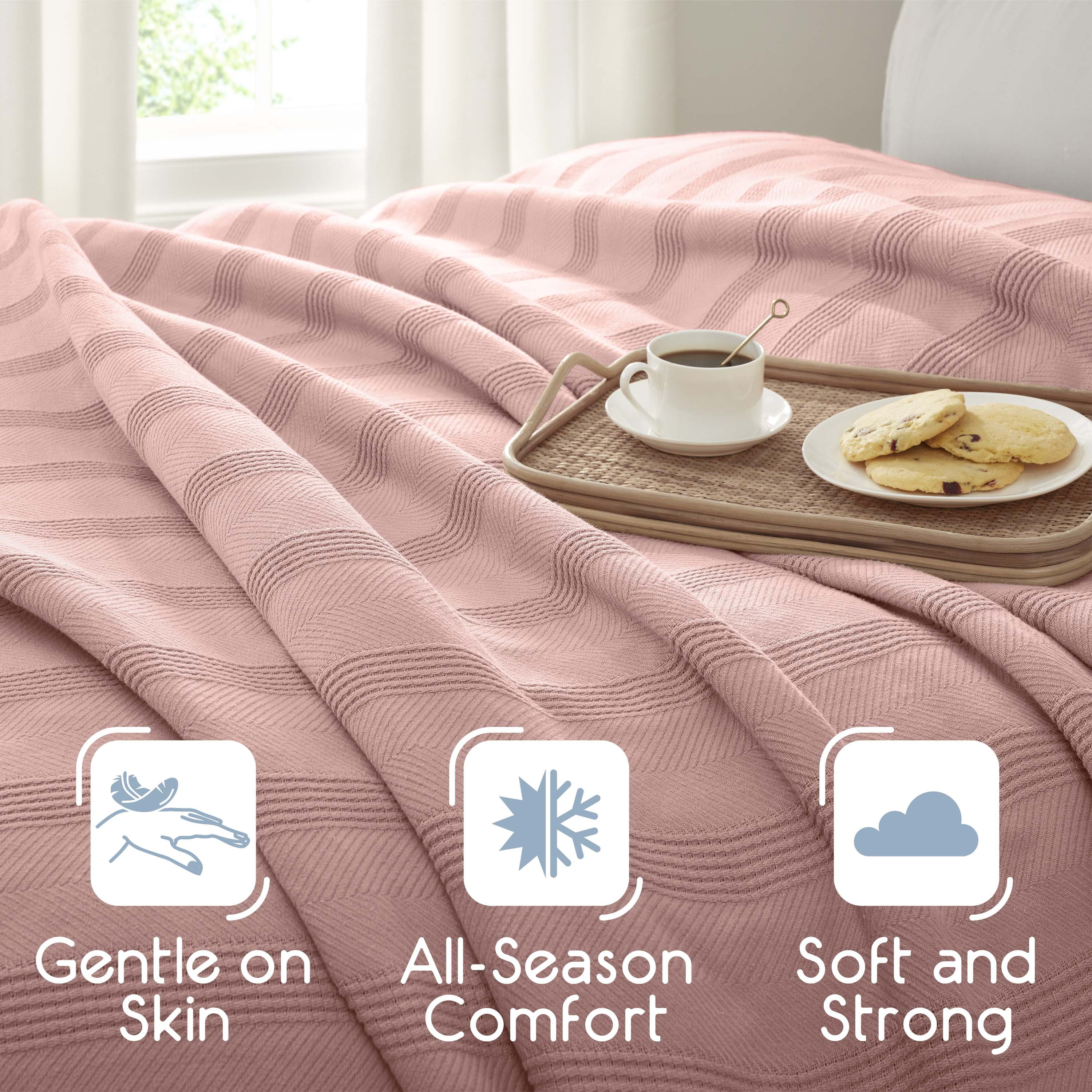 Lightweight Breathable 100% Cotton Knit Blanket – All-Season Bed Blanket – Twin Size – Pink Clay