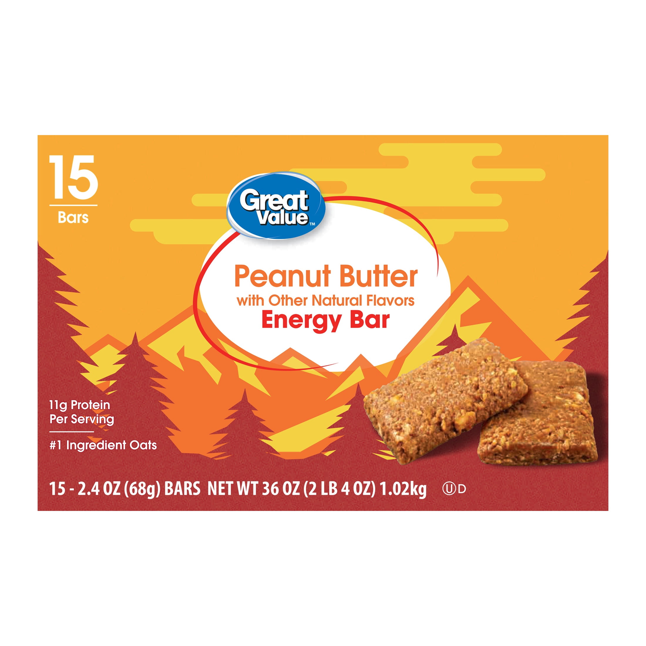 Great Value Energy Bar, Crunchy Peanut Butter, 2.4 oz, 15 Count