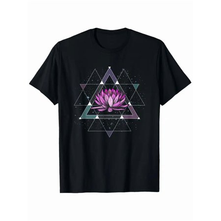 Lotus Flower Sacred Geometry Yoga Meditation Spiritual Zen T-Shirt National Girlfriend Day T-shirt 100% Pure Cotton Gift for Men Women Dad Mom and Friends Large Sizes Are