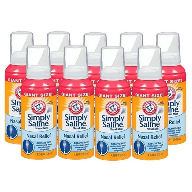 9 Cans Arm & Hammer Simply Saline Nasal Mist, 4.5 Ounce