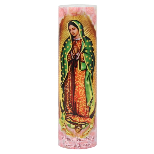 THE SAINTS COLLECTION Lady of Guadalupe, LED Flameless Devotion Prayer Candle, Religious Gift, 6 Hour Timer for More Hours of Enjoyment and Devotion! Dimensions 8.1875" x 2.375"