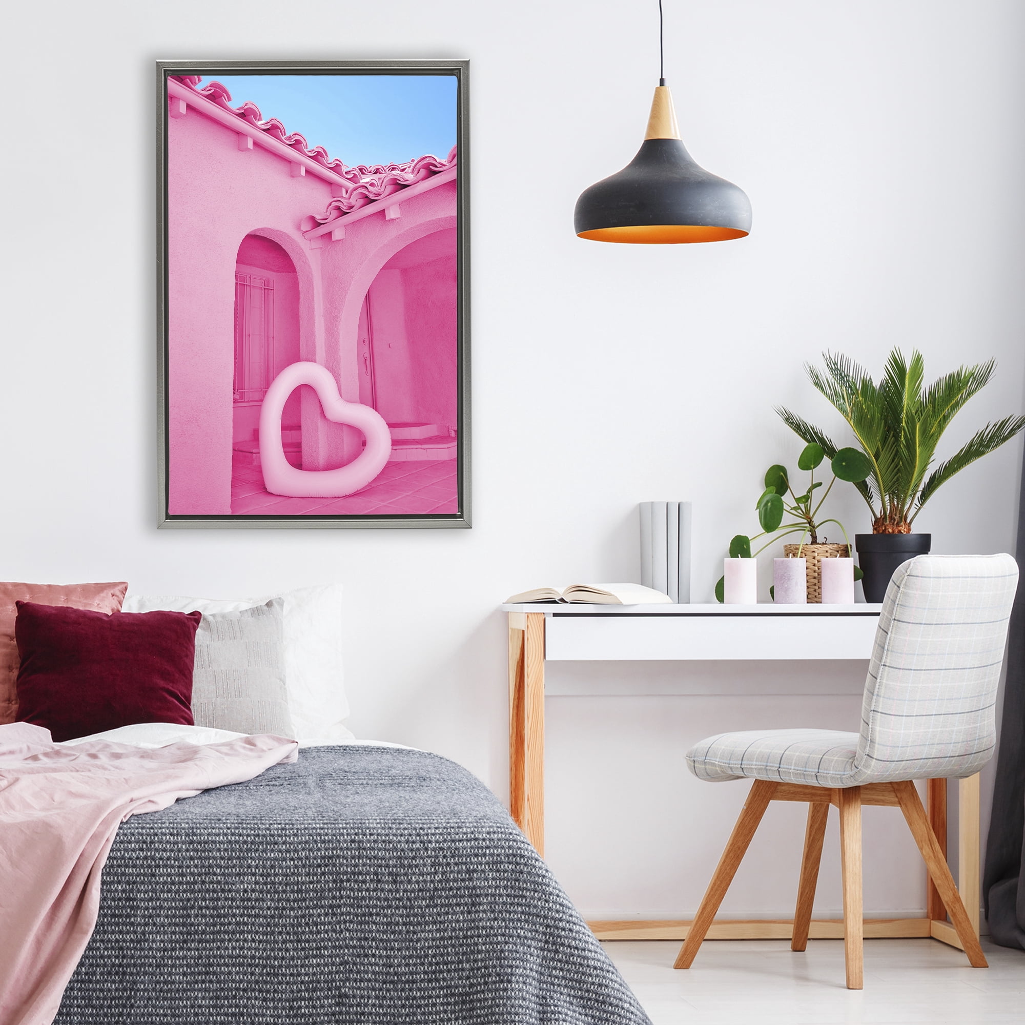 Stupell Industries Pink Pop Heart at Villa Gray Framed Floater Canvas Wall Art, design by LISH Creative