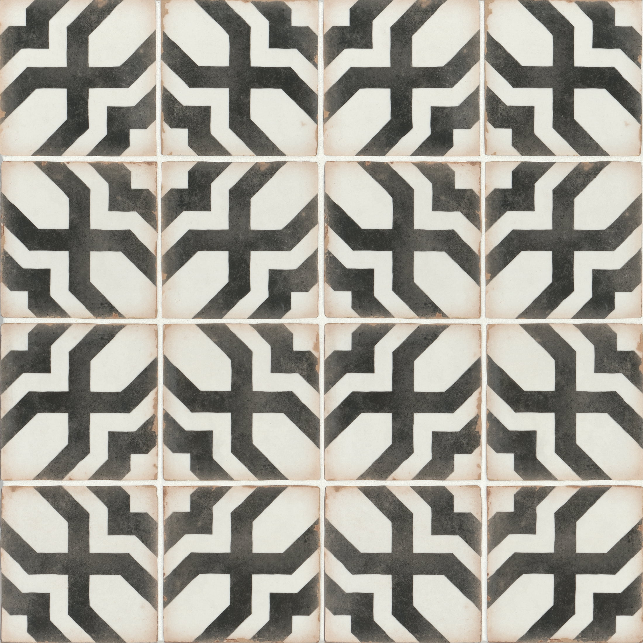 Casablanca 5" x 5" Black and White Ceramic Floor Tile