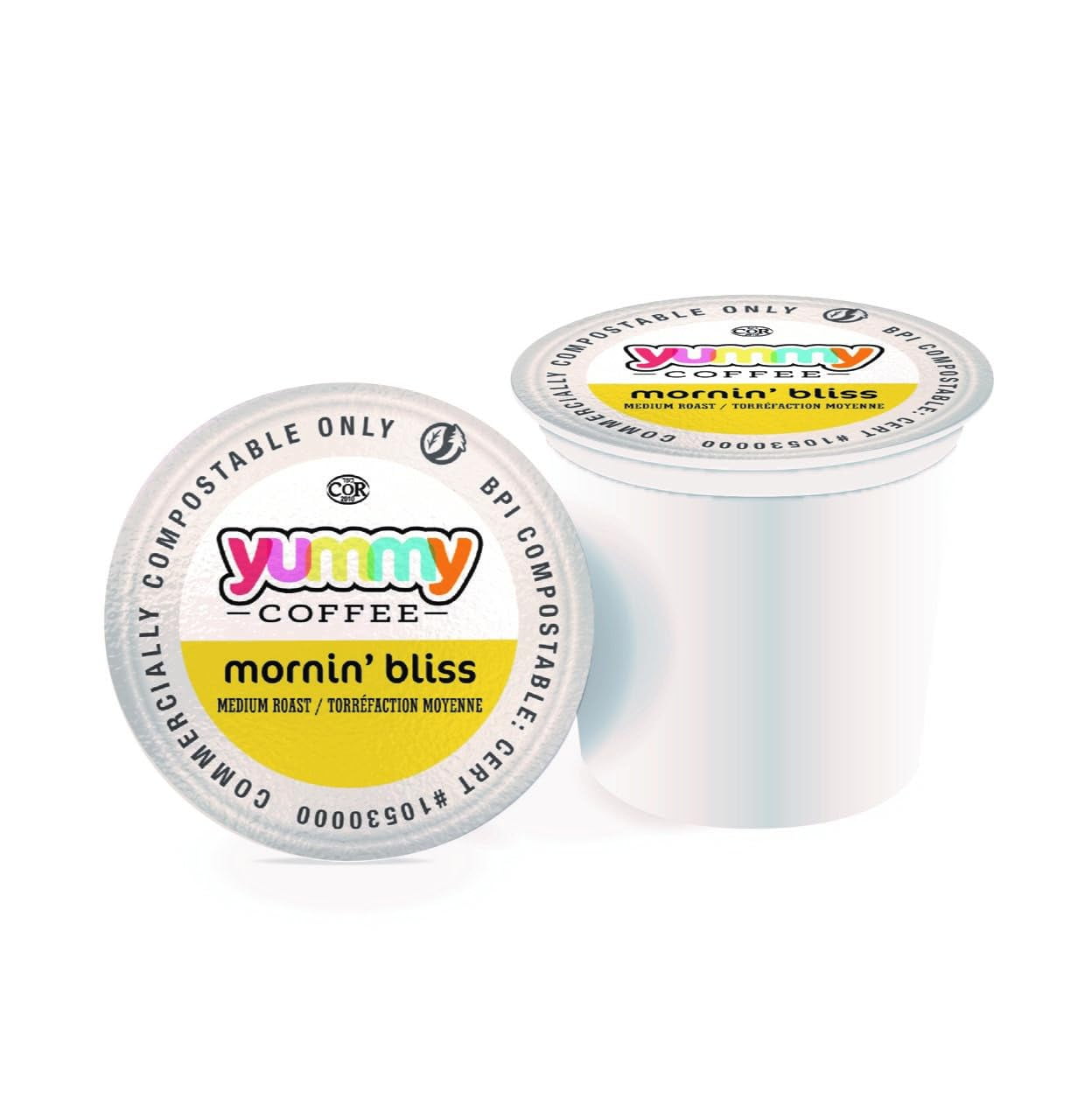 Yummy Coffee Mornin' Bliss Medium Roast Coffee, Single Cup Compostable Pods Compatible with Keurig K-Cup Brewers, 20 Count per Box, 2 Boxes