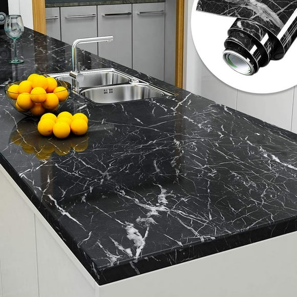Yenhome Black Marble Contact Paper Waterproof 17.7x200 inch Kitchen Countertop Peel and Stick Wallpaper Removable Contact Paper for Countertops Bathroom Decorative Self Adhesive Wallpaper for Shelves