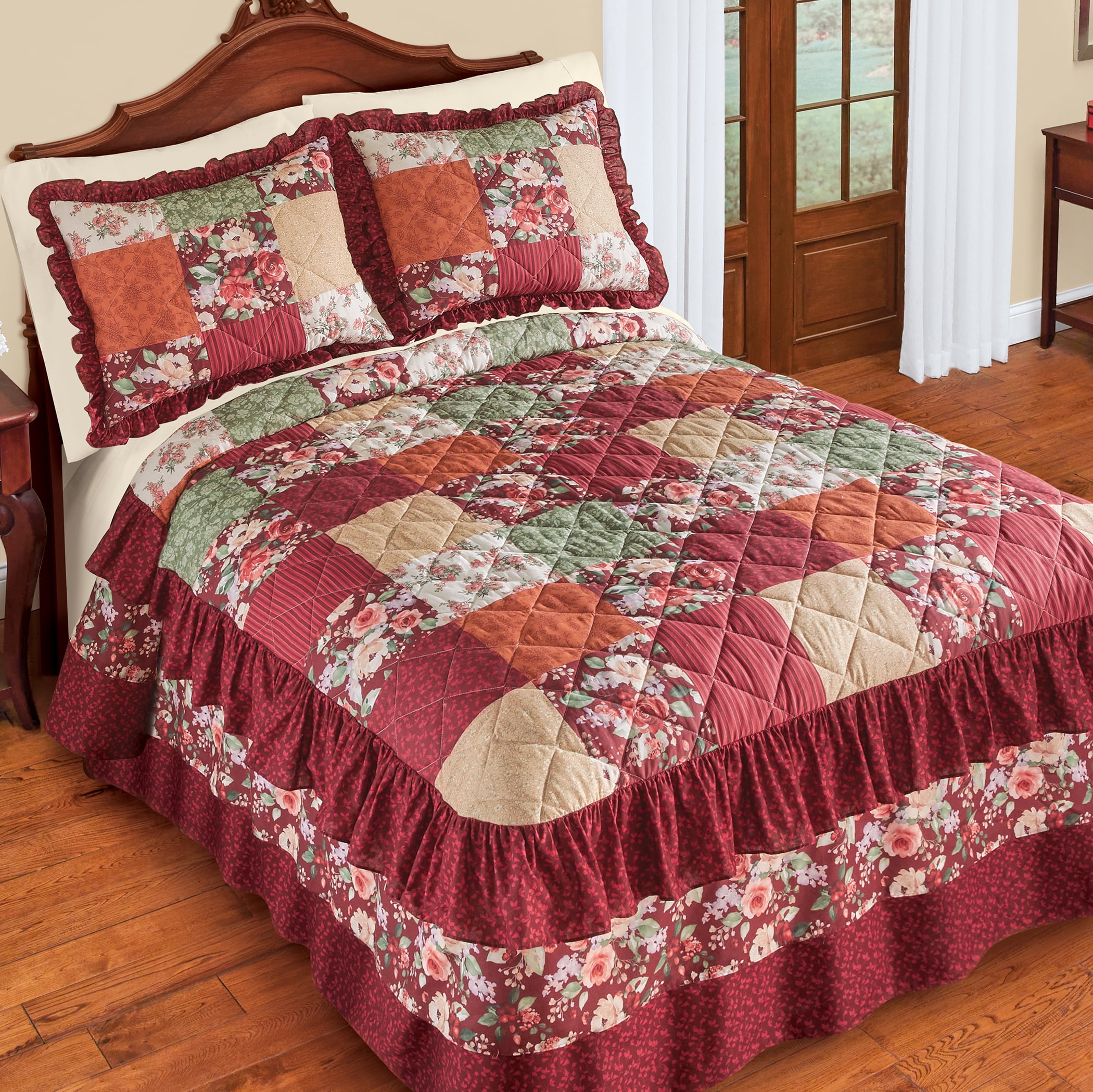 Collections Etc Olivia Rose Quilted Patchwork Tiered Ruffle Bedspread