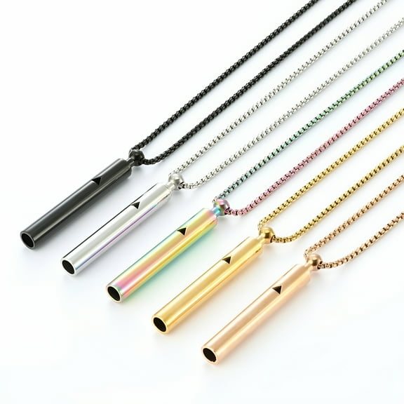 DESIGNICE Mindful Breathing Whistle Necklace Stainless Steel Anxiety Reduction Necklace Stress And Panic Relief Necklace Adjustable Length Meditation Inner Peace Necklace Silver