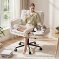 thumbnail image 6 of Romorgniz Criss Cross Chair with Wheels Plush Fleece Vanity Chair with 5-Gear Adjustable Armrests Ergonomic Office Chair for Home Office,White, 6 of 11