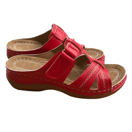 

Thick Sole Beach Sandals for Women Non-slip Peep-Toe Casual Sandals for Party Outfit Cloth ing 39 Red