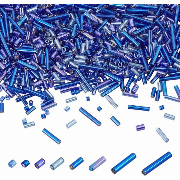 2400Pcs Blue Tube Beads Glass 8 Sizes Bugle Beads Bugle Seed Beads Tube Seed Beads Craft Beads for Jewelry Making Hole: 0.5-1.2mm