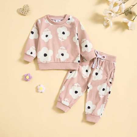 

Toddler Girls Outfit Sets Autumn Winter Long Sleeve Cartoon Flower Prints Tops With Pants 2Pcs Activewear