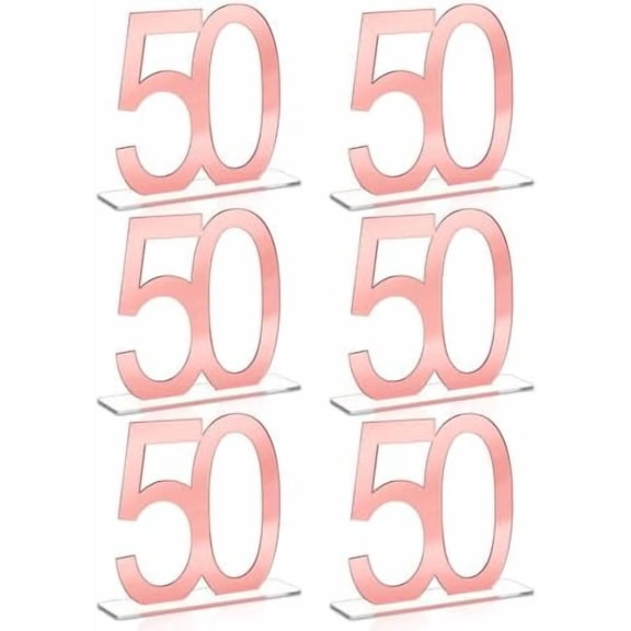 6 Pcs Mirror Rose Gold 50th Birthday Decorations for Men and Women Acrylic 50th Anniversary Decorations Table Numbers 50 Centerpieces Decorations for Birthday Party